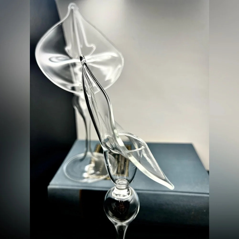 VTG Jack in the Pulpit/Calla Lily Clear Blown Glass Novelty Candleholders | Pair